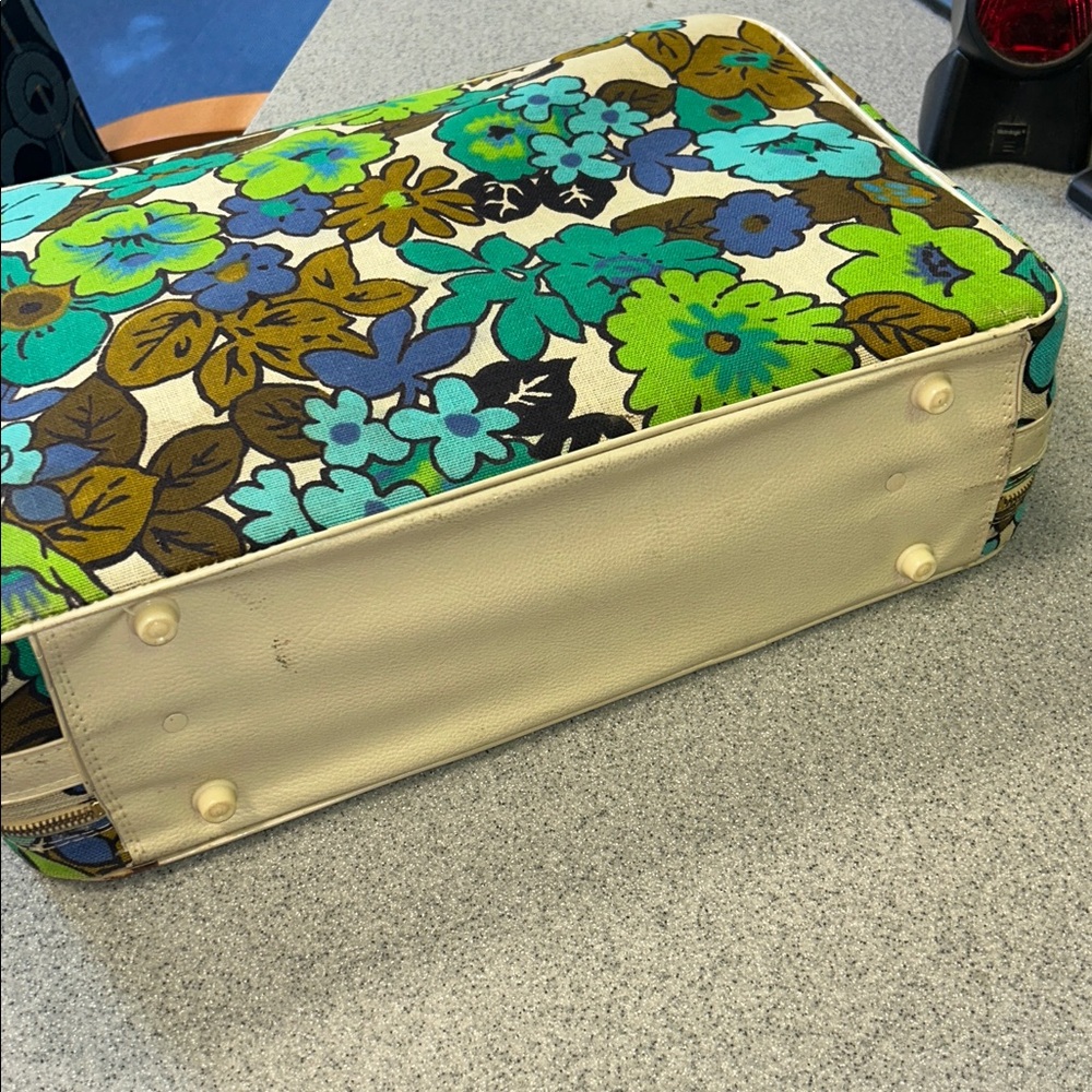 RARE VINTAGE Flower power Canvas TRAVEL WEEKENDER zippered top handle 70s Bag - Picture 5 of 9